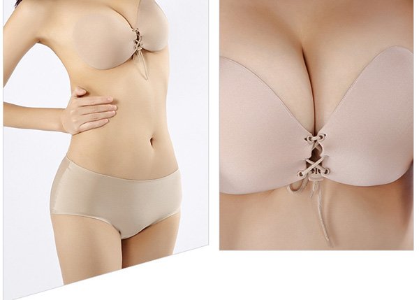 画像3: 編み上げシリコンブラ★ブラック ベージュ 送料無料 (3)