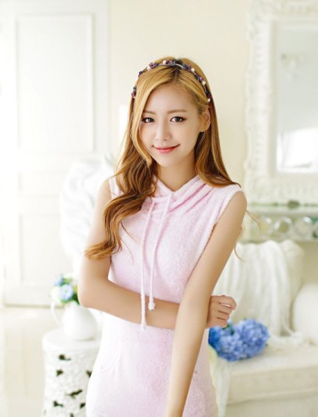 画像9: ペールトーンノースリーブワンピース ピンク (9)