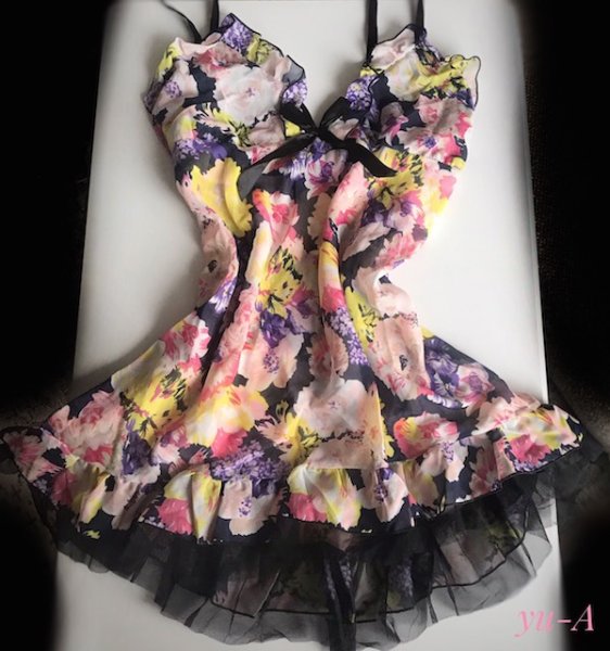 画像4: ５０％off！！フラワーベビードール パープル グリーン ２色 (4)